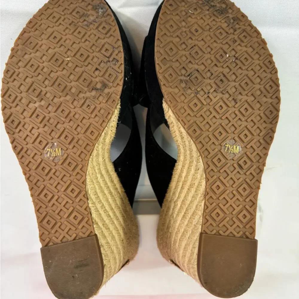 #TORY BURCH Bailey 110mm Wedge Mules Suede Black Size 7.5